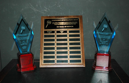 IIG Award trophies and Hall of Honor Plaque